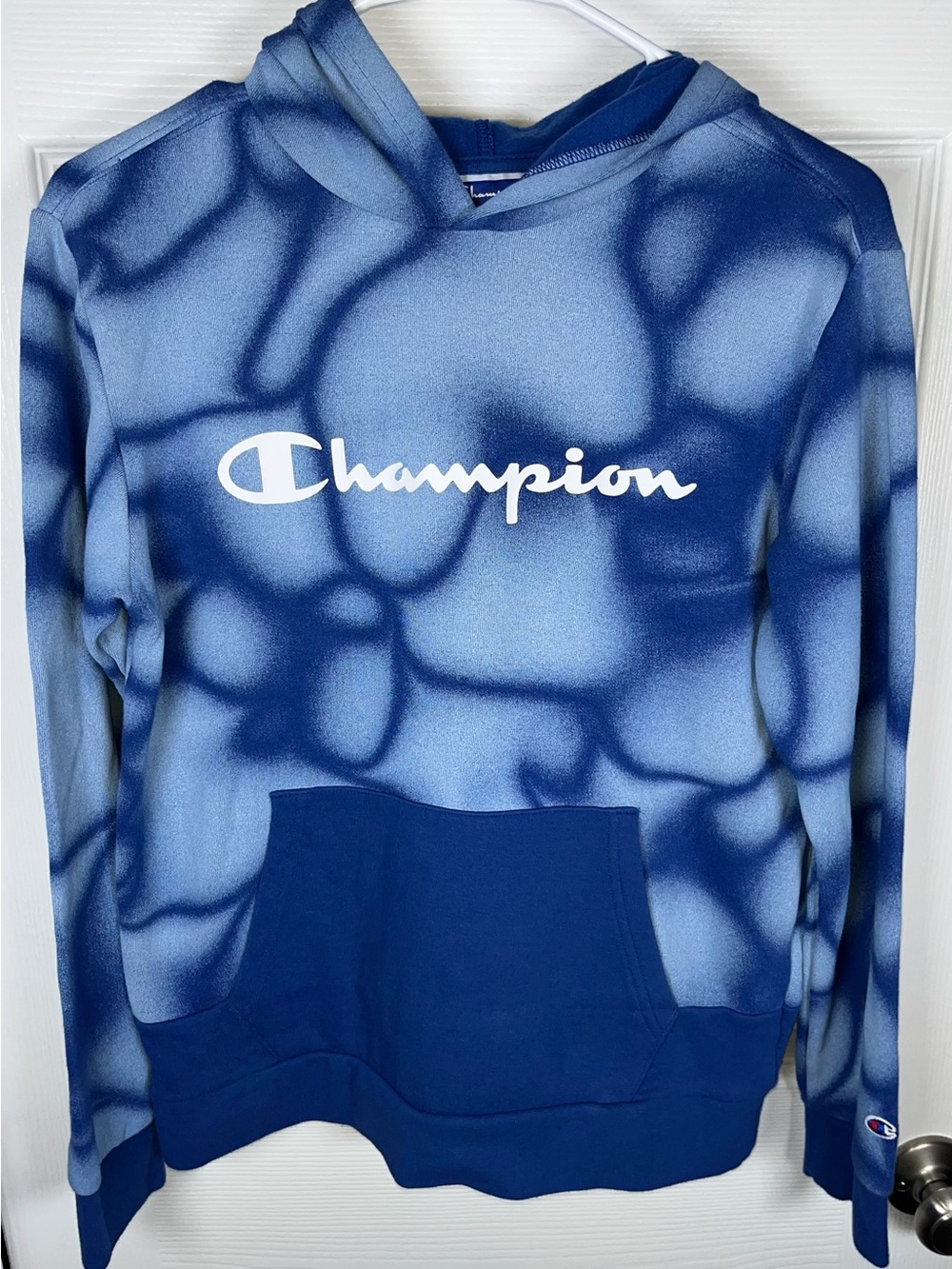 Champion Boys Size Large L (14-16) Steele Blue Camp Print Hoodie Cotton Blend